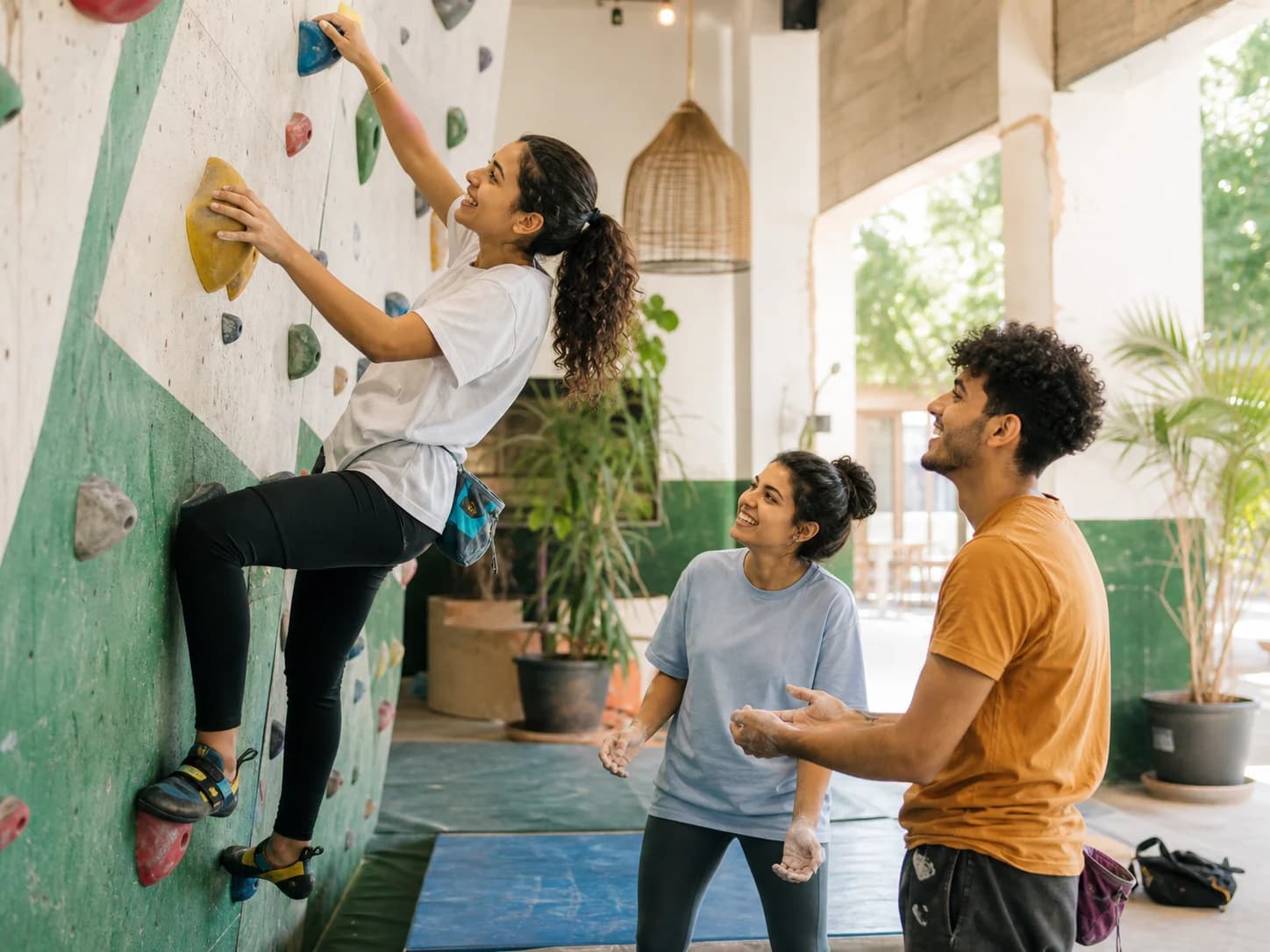 Students trying an indoor climbing activity